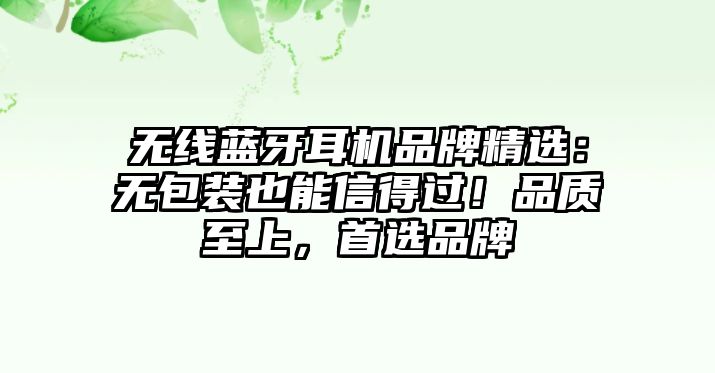 無線藍牙耳機品牌精選：無包裝也能信得過！品質至上，首選品牌